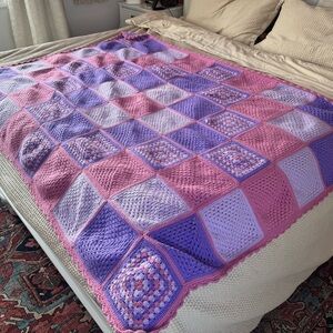 Vintage handmade granny square crochet blanket
